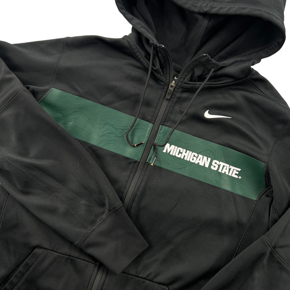 Nike Michigan State Performance Hoodie Mens S Black Full Zip Therma Fit Spartans